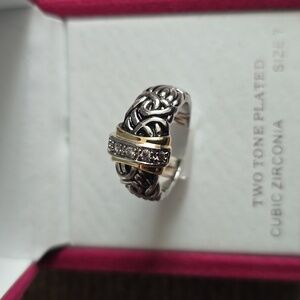 SPARKLE ALLURE BRAND WOMEN'S TWO-TONED PLATED CUBIC ZIRCONIA RING SIZE 7